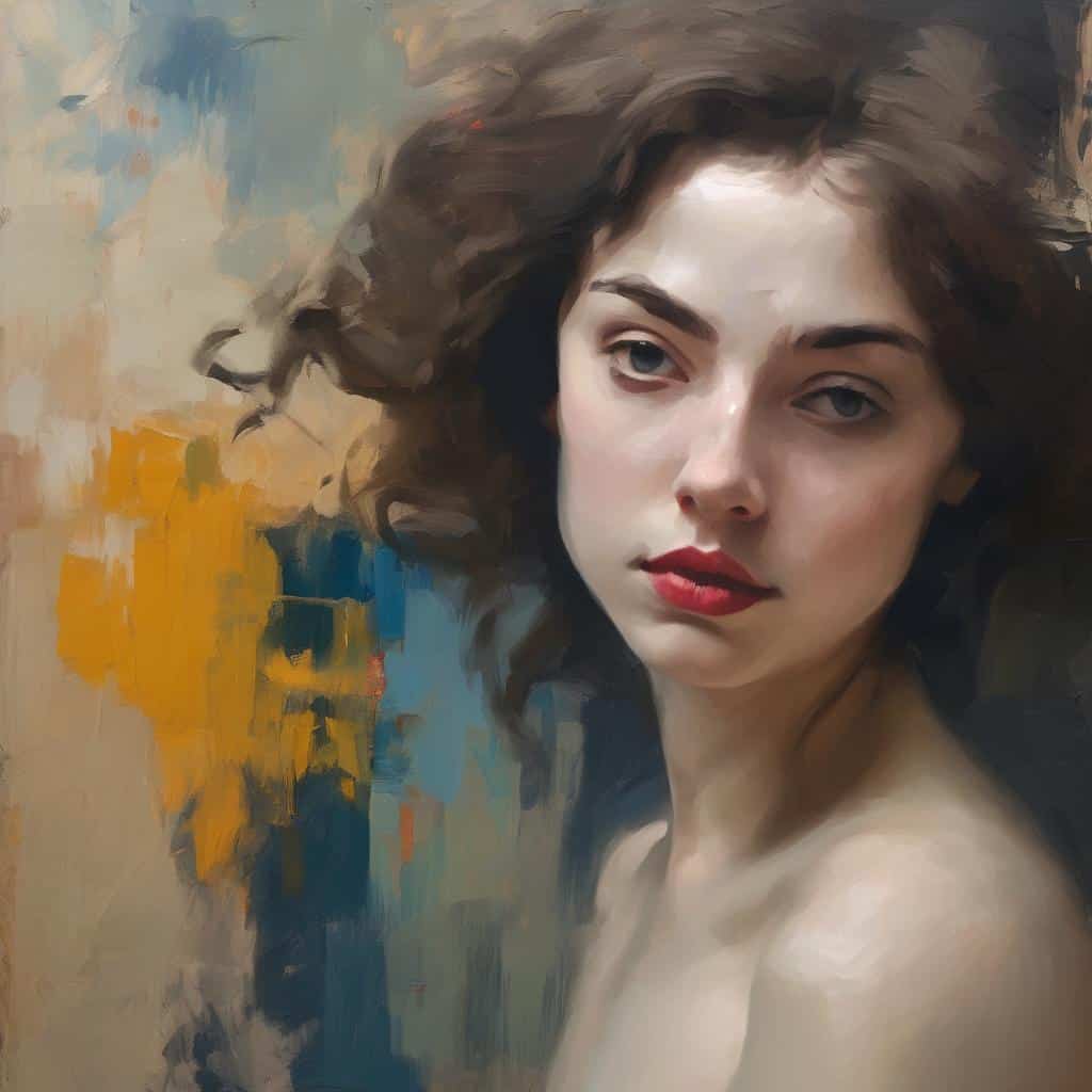 Όμορφη πορτρέτο γυναίκας με καλλιτεχνικό στιλ και έντονα χρώματα.